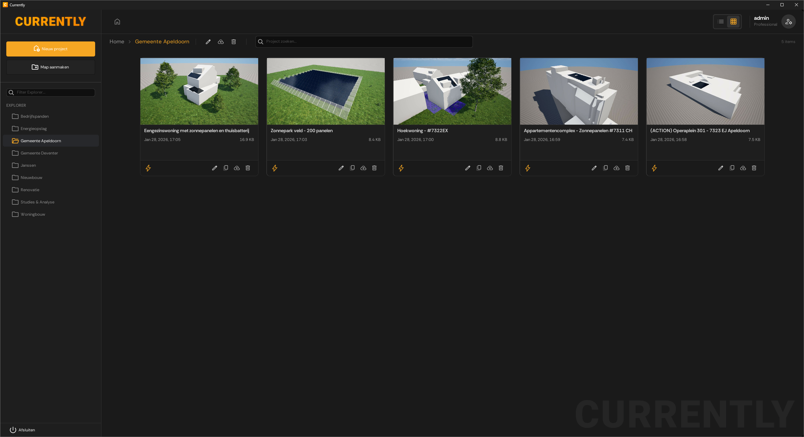 Currently application — project browser and file management